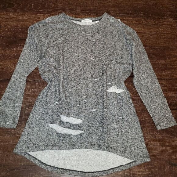 Active USA Tops - Distressed Black/ Grey sweatshirt dress/tunic top